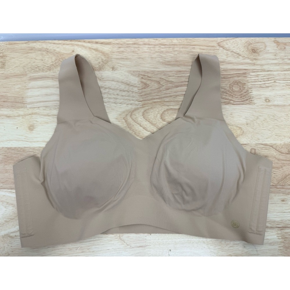 Honeylove V-Neck Bra 1X Sand Beige Seamless Wireless Comfort Pullover Pads #59